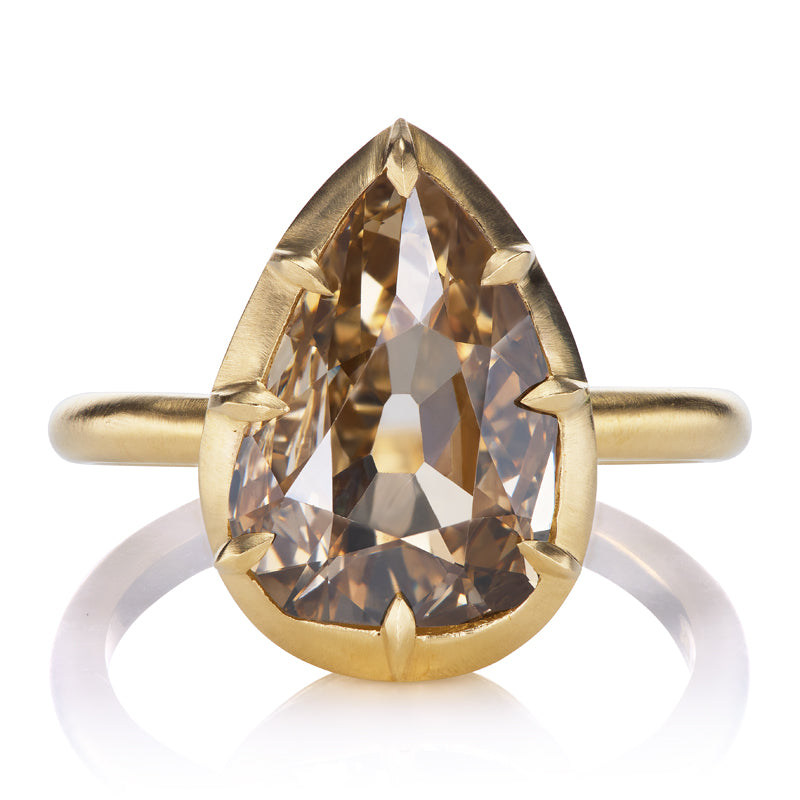 3.2 Carat Fancy Brown Pear Cut Diamond in 18kt Yellow Gold Collet Setting