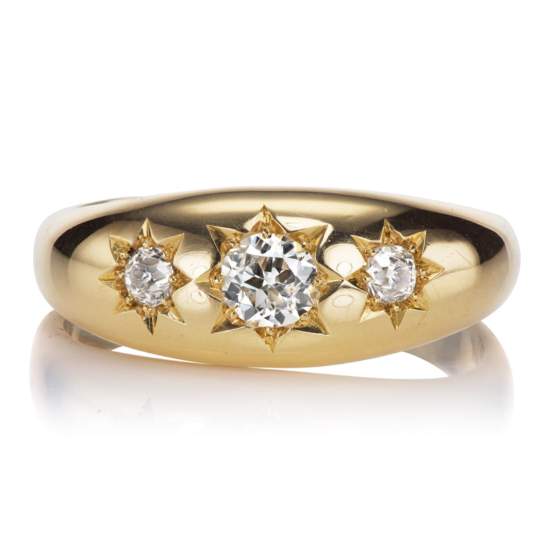 Chunky Antique Diamond and 18kt Gold Ring with Starburst Engravings