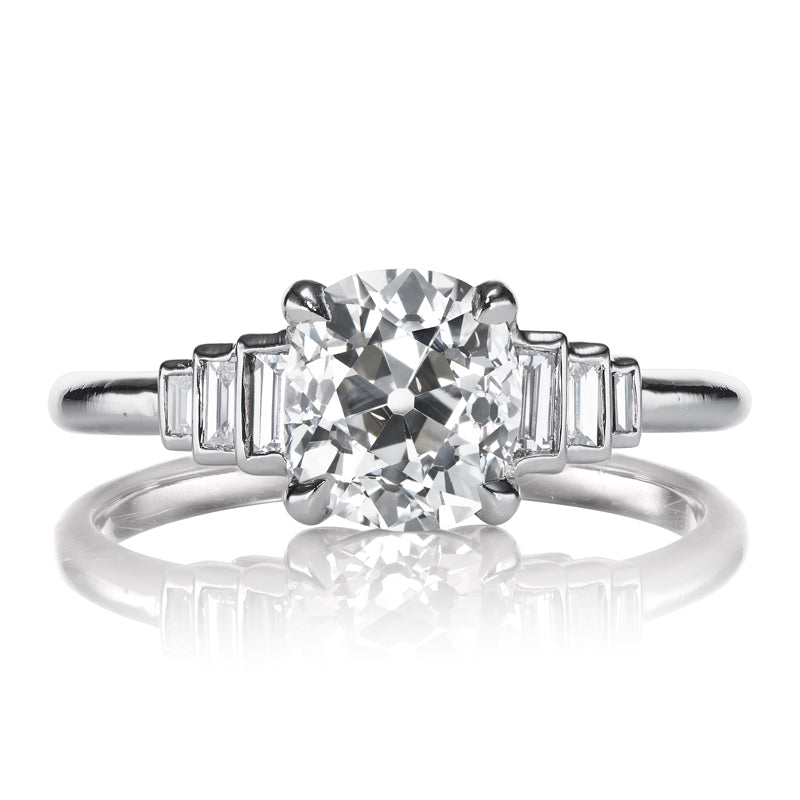 1.5 Carat Old Mine Cut Engagement Ring with Step Down Baguettes