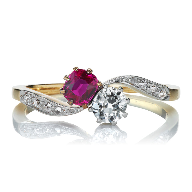 Antique Diamond and Ruby Toi-et-Moi Ring