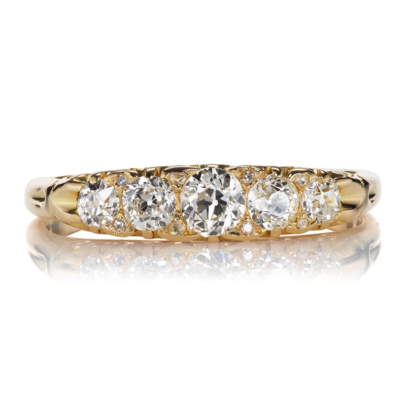 Antique Half Hoop Ring with Five Old European Cut Diamonds