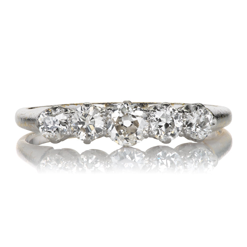 Dainty Antique Five Stone Old European Cut Diamond Ring in Two-Tone Setting