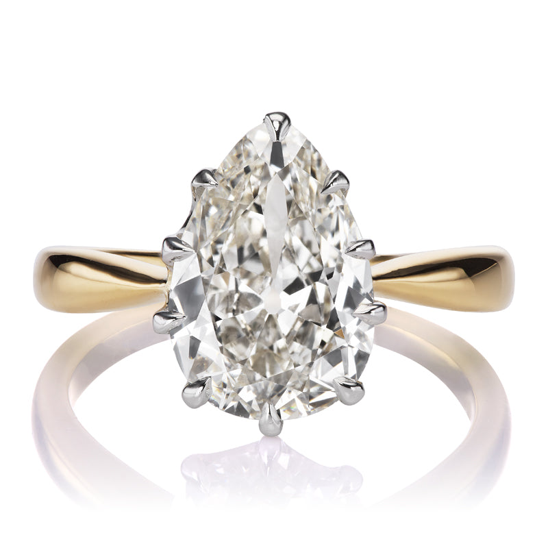 Bright 2.63 Carat Pear Cut Diamond in Tapered Two Tone Setting