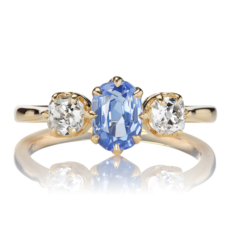 Sky Blue 1 Carat Sri Lankan Sapphire and Diamond Three Stone Ring