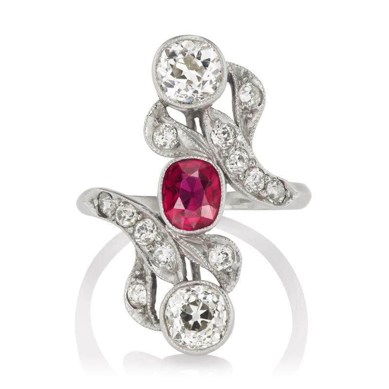 Unique Antique Diamond & Ruby Engagement Ring