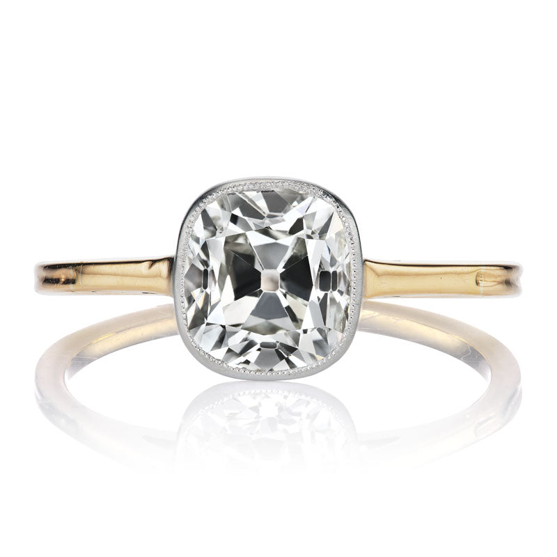 Bezel Set 2.59ct Old Mine Cut Diamond Ring in Two Tone Setting