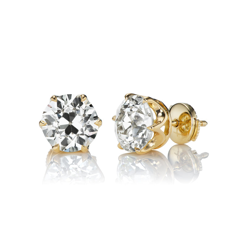 Old European Cut Diamond Stud Earrings - 4.51 total carats