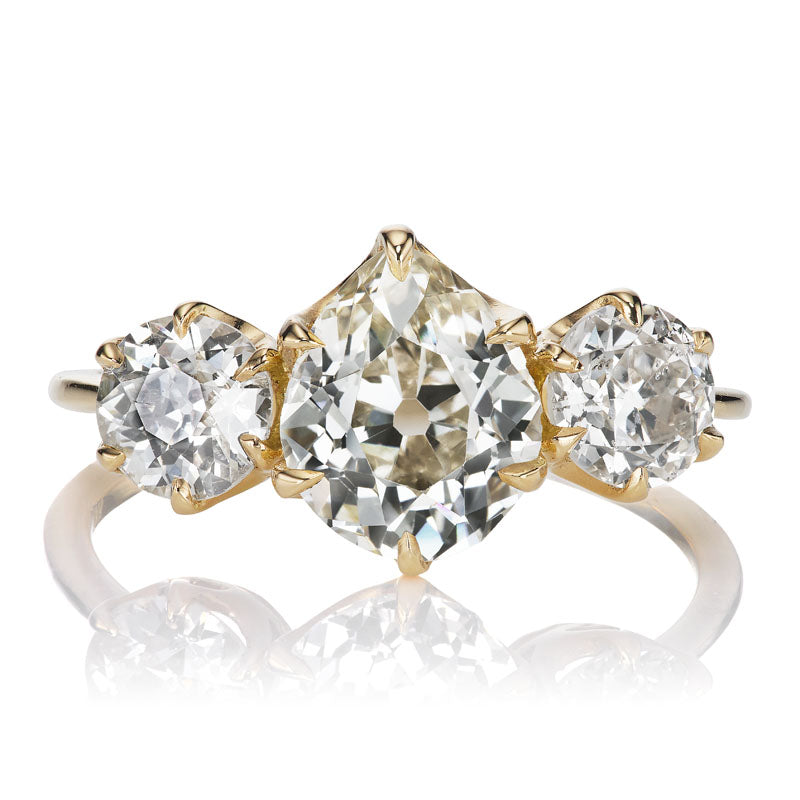 Chubby 1.83ct Pear Cut Diamond Three Stone Ring in Yellow Gold