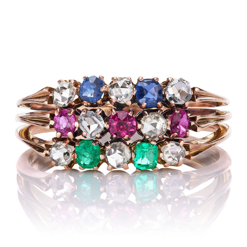 Unique Vintage Diamond and Gemstone Ring