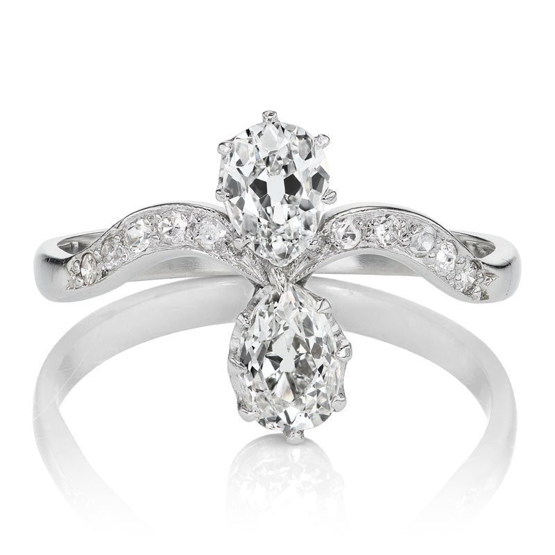 Antique Pear Cut Diamond Toi et Moi Ring