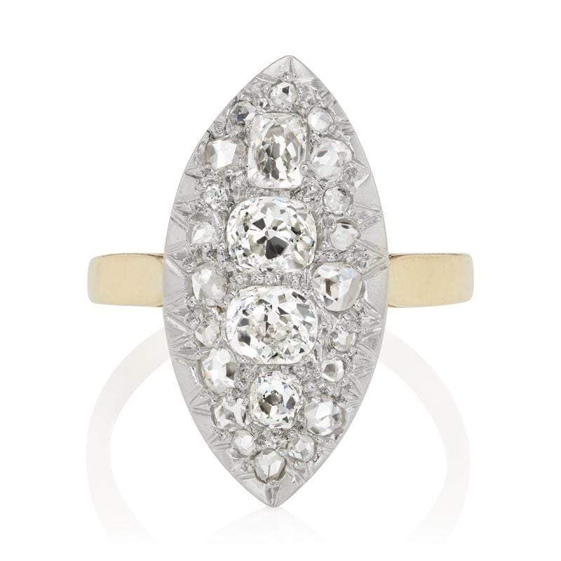 French Vintage Diamond Ring - Platinum-Topped 18 Karat Yellow Gold